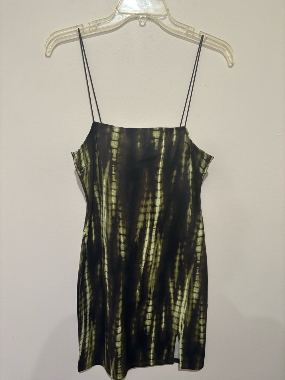 Spaghetti Strap Tie-Dye Mini Dress in Olive Black size medium